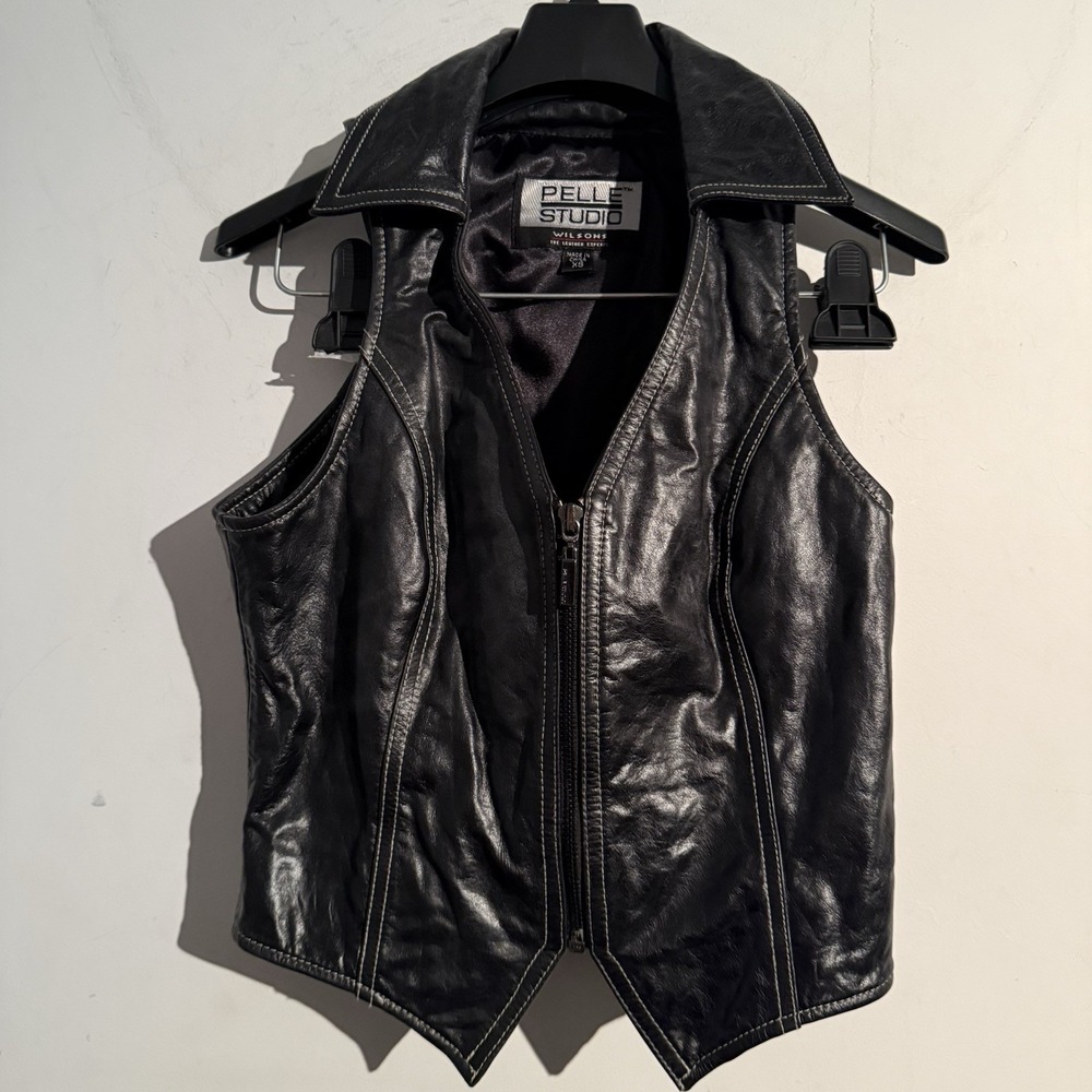 Pelle Studio Wilson Leather Xs Leather Vest Moto Grunge Goth Y2K Minimalist